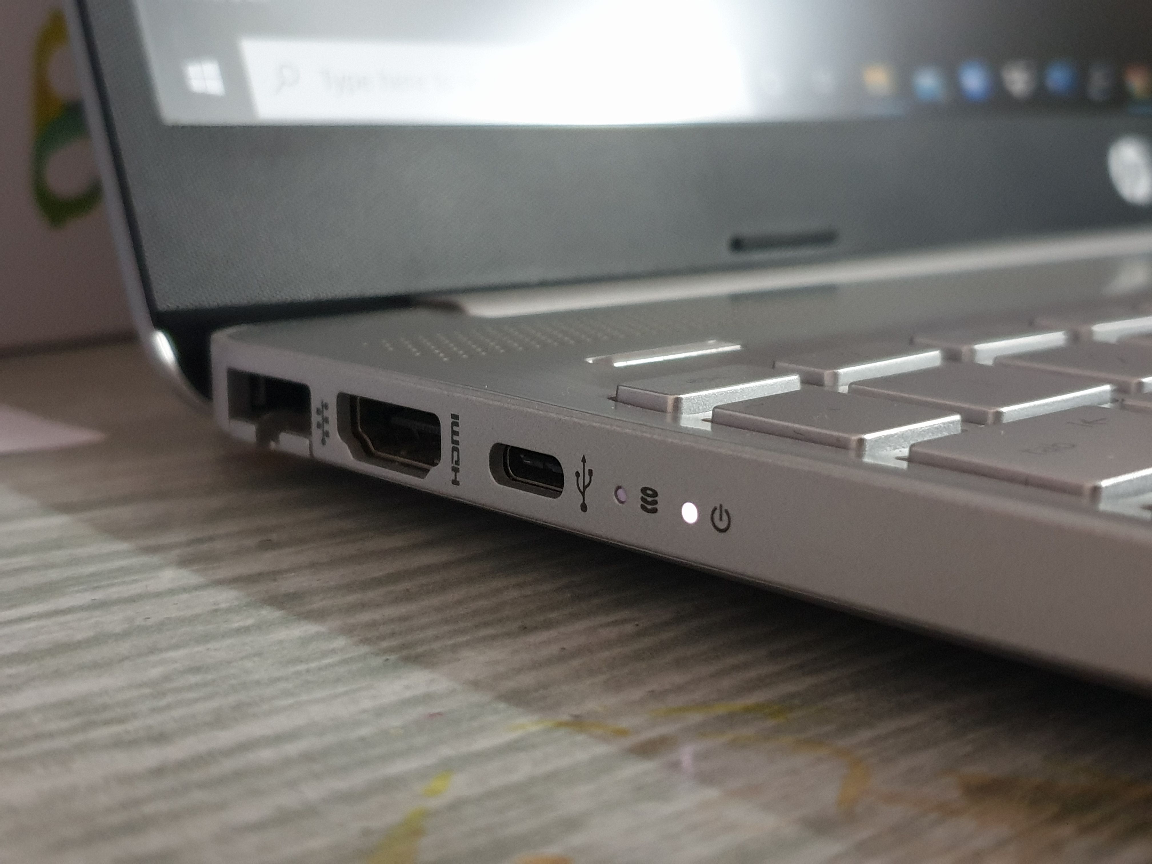 Detailed view of laptop ports, showcasing modern connectivity options.