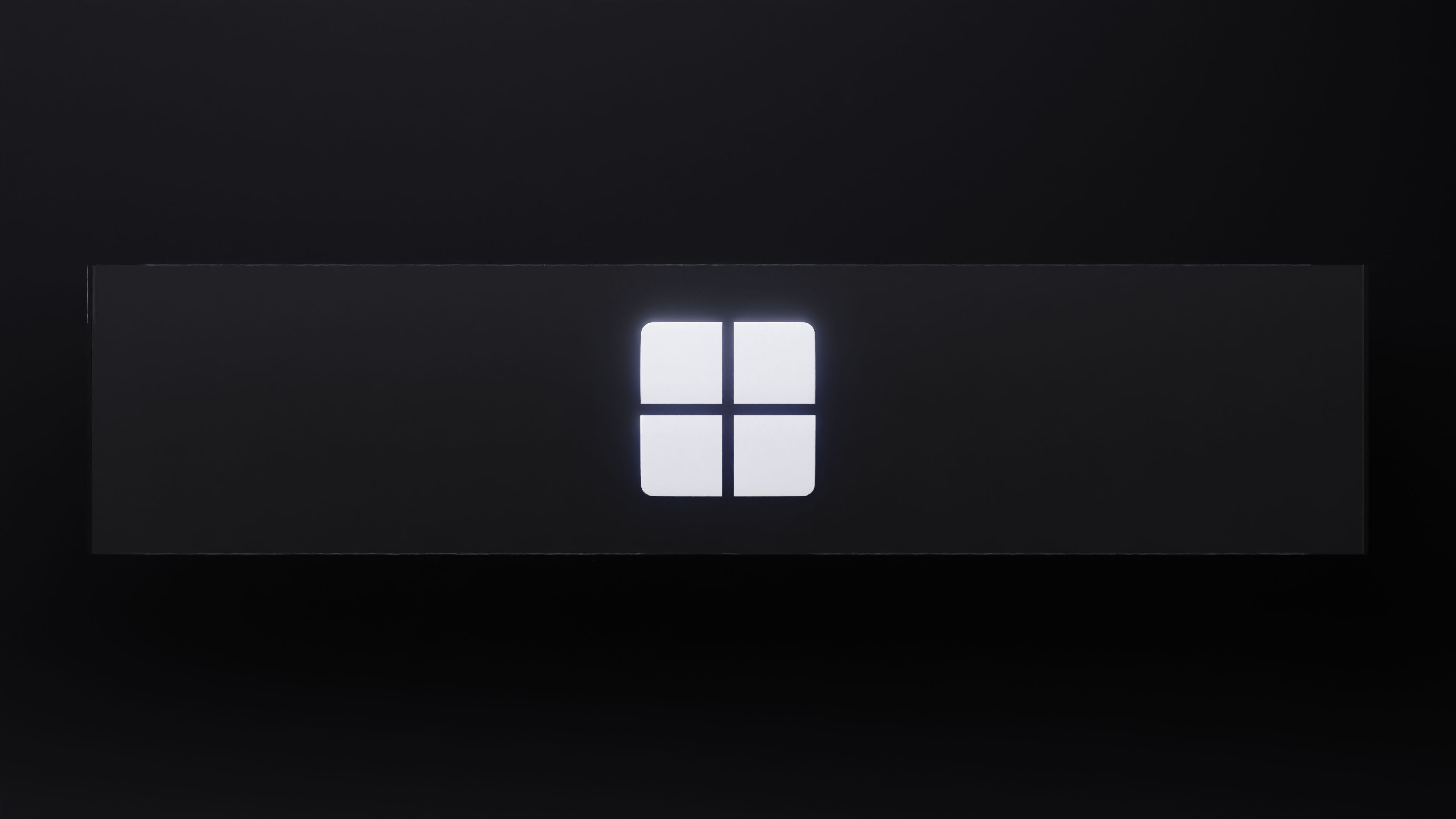 A minimalist design featuring a window-like lit icon centered on a dark background, emphasizing abstract art.